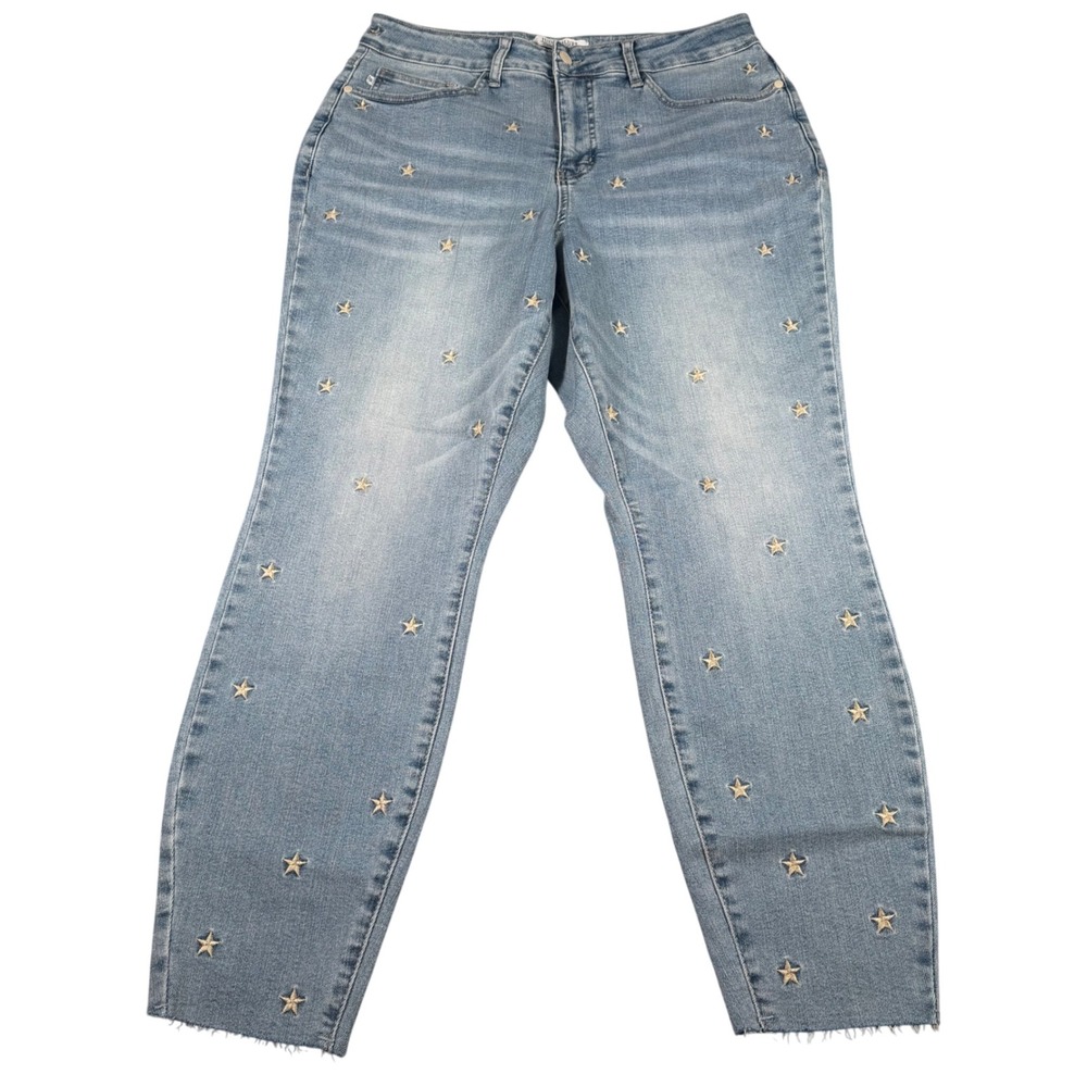 Judy Blue Skinny Fit Jeans Women 16W (FITS 32x27) Stars Raw Hems JB88265